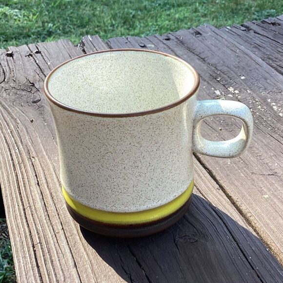 Denby Fine Stoneware Mug Speckled Beige Brown Yellow Banded Coffee Tea Cup - Picture 3 of 4